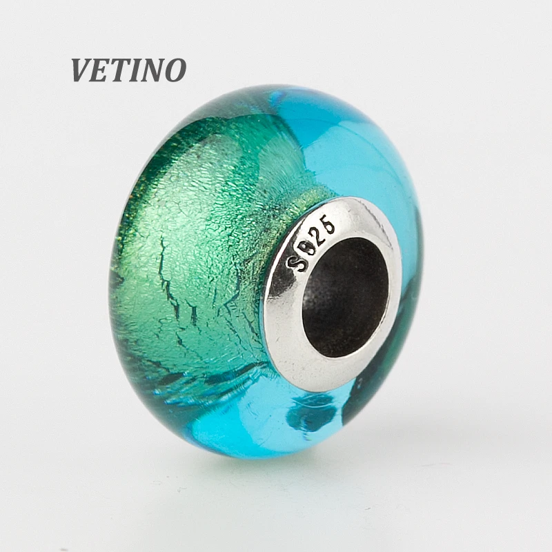 Озеро голубое золото фольга муранское стекло бусины 925 Серебро Core Lampwork Fit