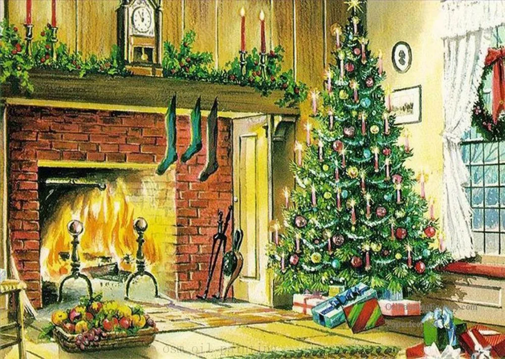 

High Quality Hand Painted Claus Christmas New Year Decorative Home Wall Artwork Unique Oil Painting on Canvas Hang Picture Craft