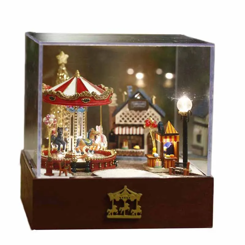 Моделирование 3D маленький дом модель карусели игрушечные лошадки DIY Творческий