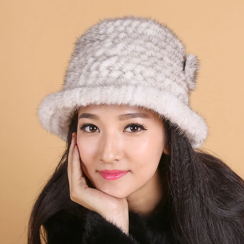 The new lady fur hats mink knitted hat fashion warm winter hat mink fur hat