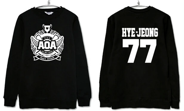 Kpop aoa ace of angel 3rd mini album heart attack member name printing black sweatshirt seol hyun jimin o neck hoodie | Женская одежда