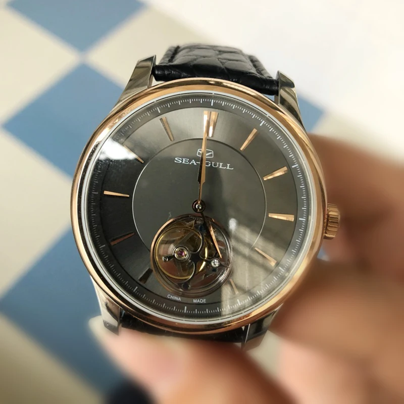 Часы с турбийоном Seagull 18K розовое золото 72H резерв заряда ручной работы