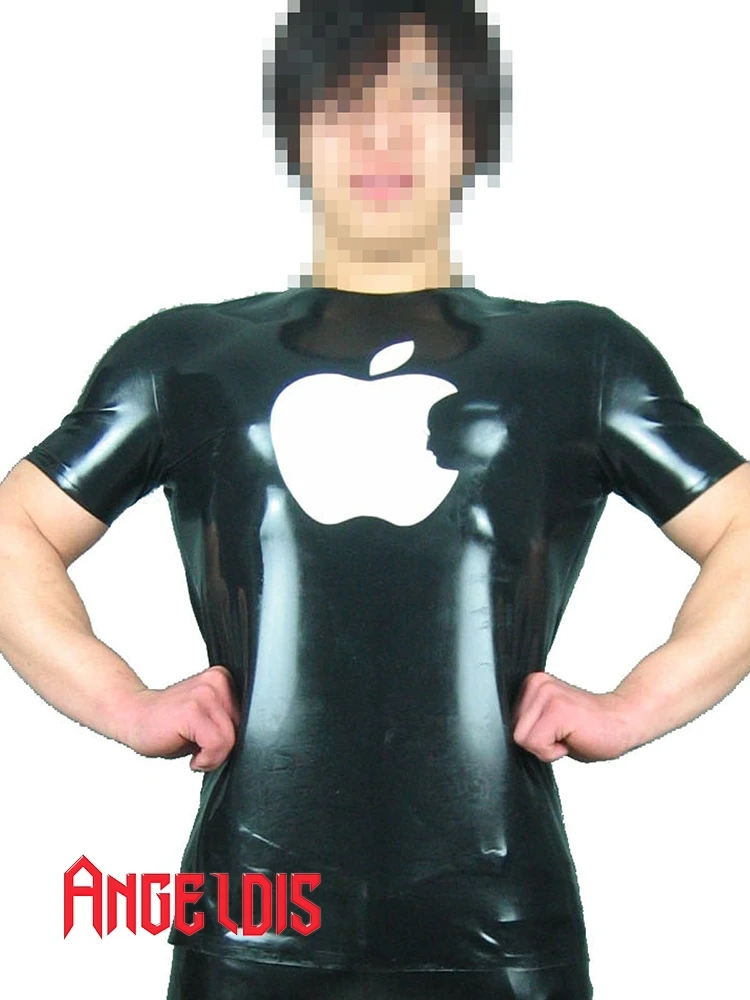 AngelDis latex shirt short sleeve round neck with apple logo top #03024 |