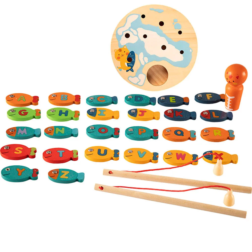 

Fishing Game Magnetic Wooden Fishing Toy for Kids Toddlers Letter Learning Early Education YH-17