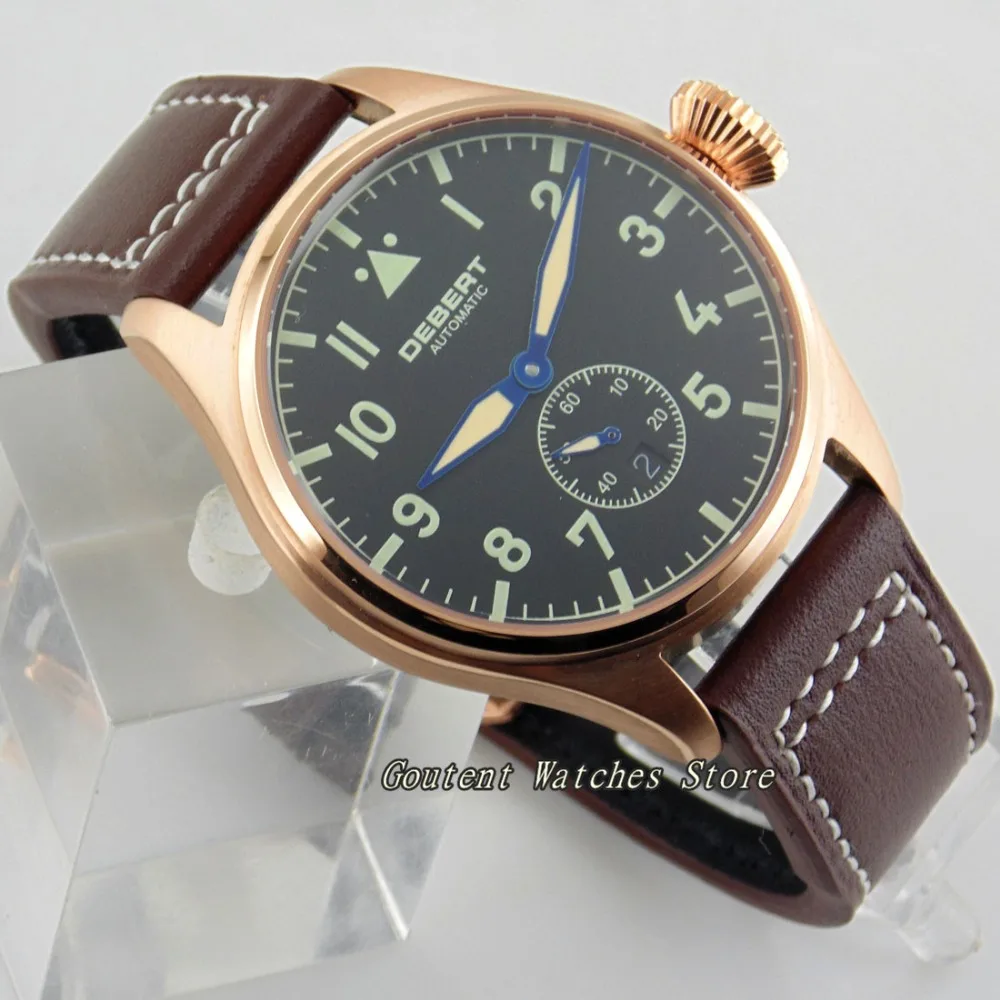 Мужские наручные часы с черным циферблатом из розового золота 42 мм | Наручные