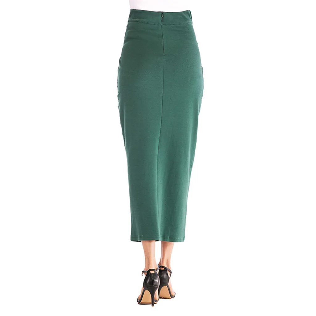 

Long Skirts Women Elastic High Waist Casual Long Skirts Autumn Summer Solid Color Officewear Plus Size Skirt With Belt