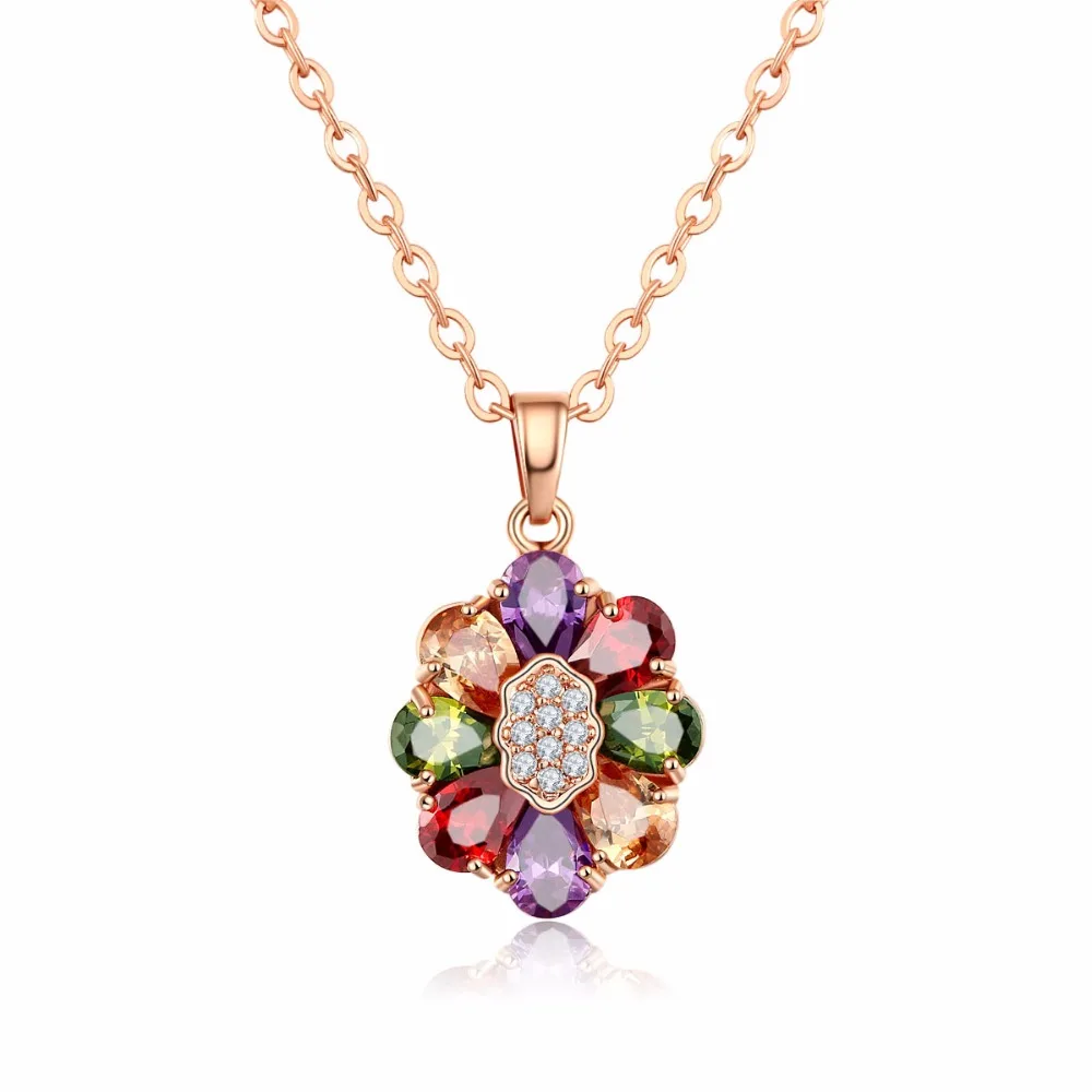 FYM Мода розовое золото цвет цветок Форма кубический циркон Boho подвески и ожерелья