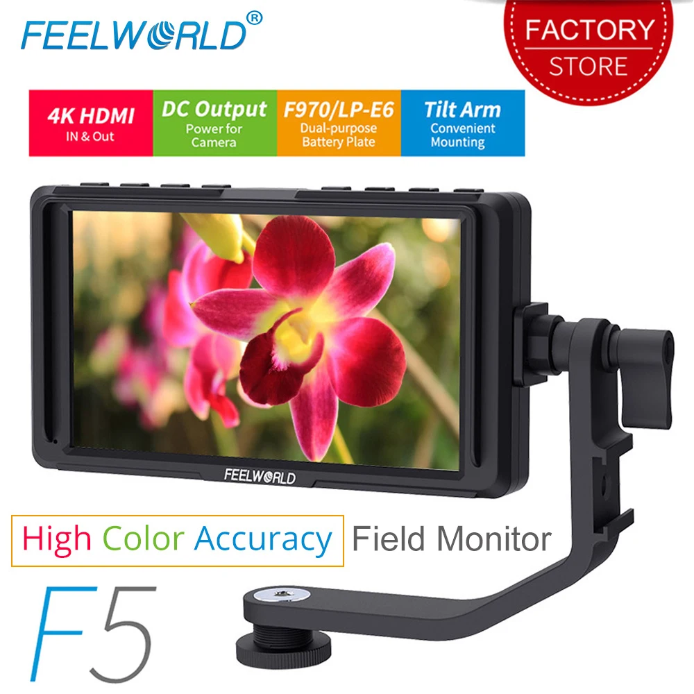 

FEELWORLD F5 5 inch DSLR Camera Monitor Small HD Focus Video Assist Field Monitor LCD IPS Full HD 1920x1080 4K HDMI Input Output