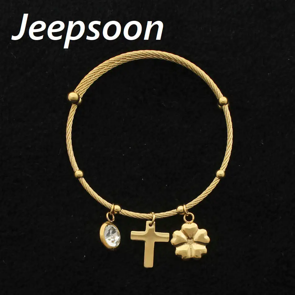 Fashion Stainless Steel Jewelry High Quality Charm Cross &amp Flowers Pendant Round Bracelets For Woman BEQHACBC | Украшения и