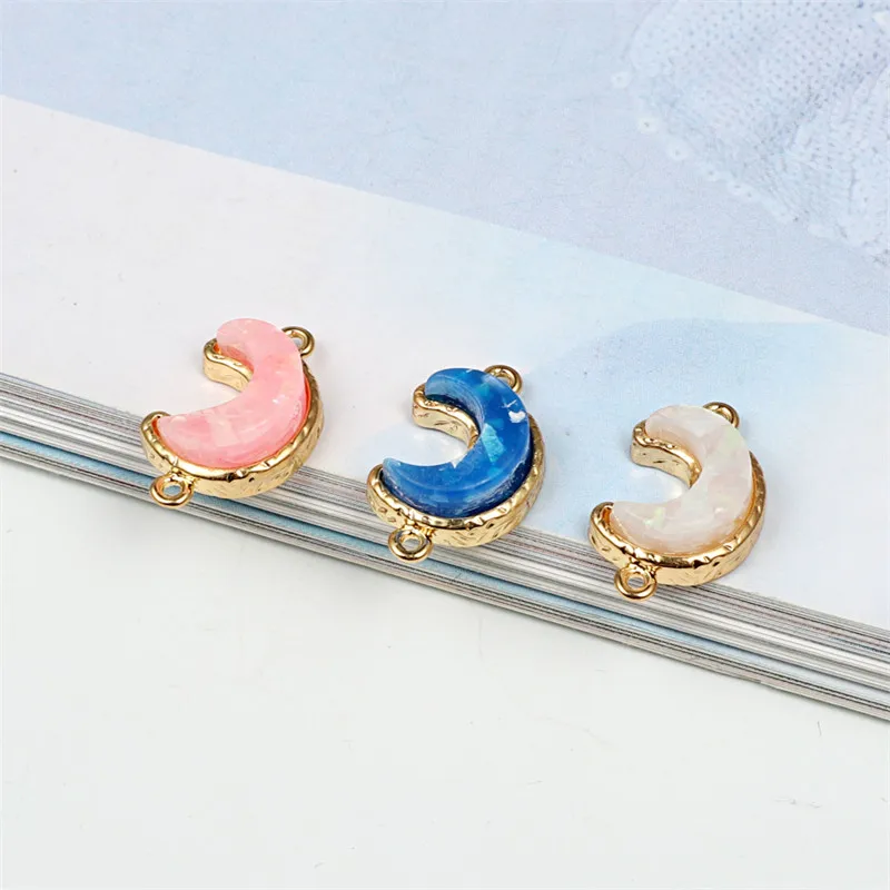 2pcs Small Moon Resin Bracelet Connector Jewelry Findings Two Hole Earrings Charms For Necklace Pendant Women Bijoux Making C41