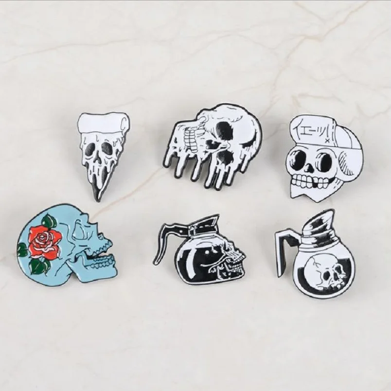 Exquisite fashion new teapot skull cowboy badge Terrorist pizza rose flower brooch gift men's ladies universal | Украшения и