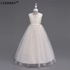 В розницу Высокое качество большая девочка принцесса Кружево Платья для женщин для Свадебная вечеринка подружки невесты без рукавов с бантом платье с длинным Пром костюм