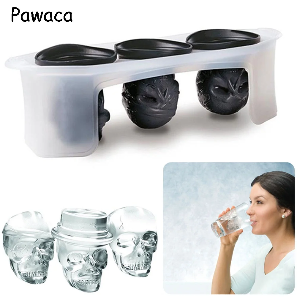 Pawaca 4 шт./компл. 3 полости Силиконовые Череп Форма 3D форма кубика льда чайник Бар