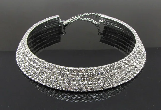 Женское Ожерелье чокер модное 5 рядное с кристаллами|chokers necklaces for women|rhinestone choker
