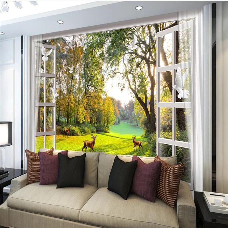 Настенная Наклейка beibehang на стену с изображением пейзажа деревьев маленьких рек