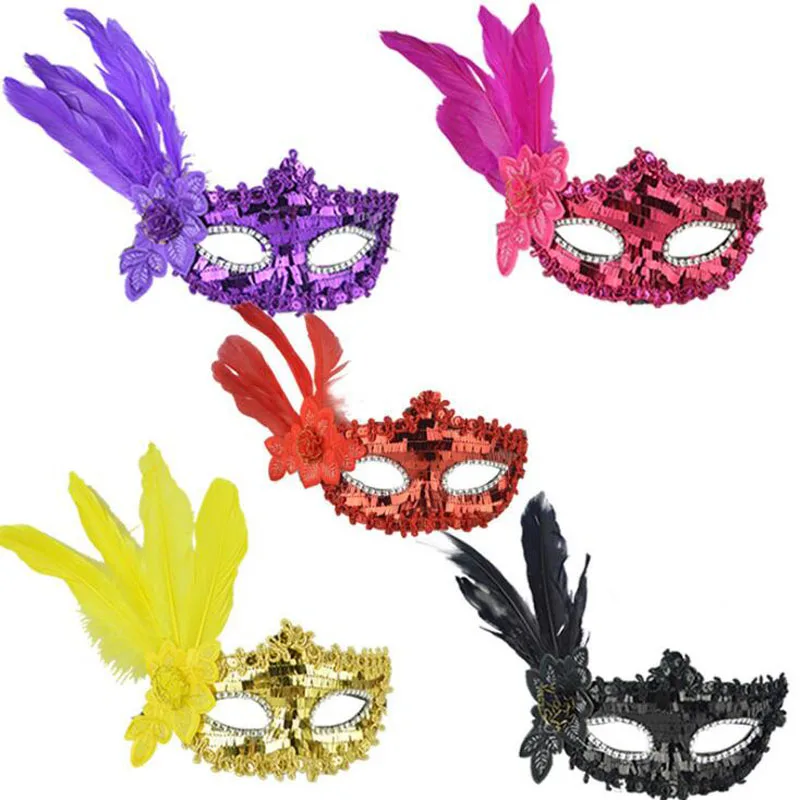 10pcs/lot Ball Mask Sequins Masks With Feather Peony Adult Half Face Dance Female Princess Cosplay Props For Women Wear | Дом и сад