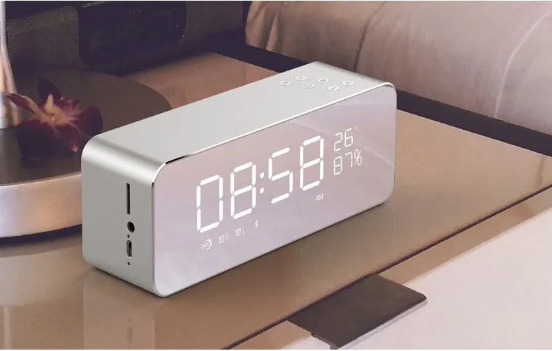 YAyusi bluetooth-динамик для душа мини портативный компьютер колонки с будильником дисплей fm радио металлический корпус спальня динамик