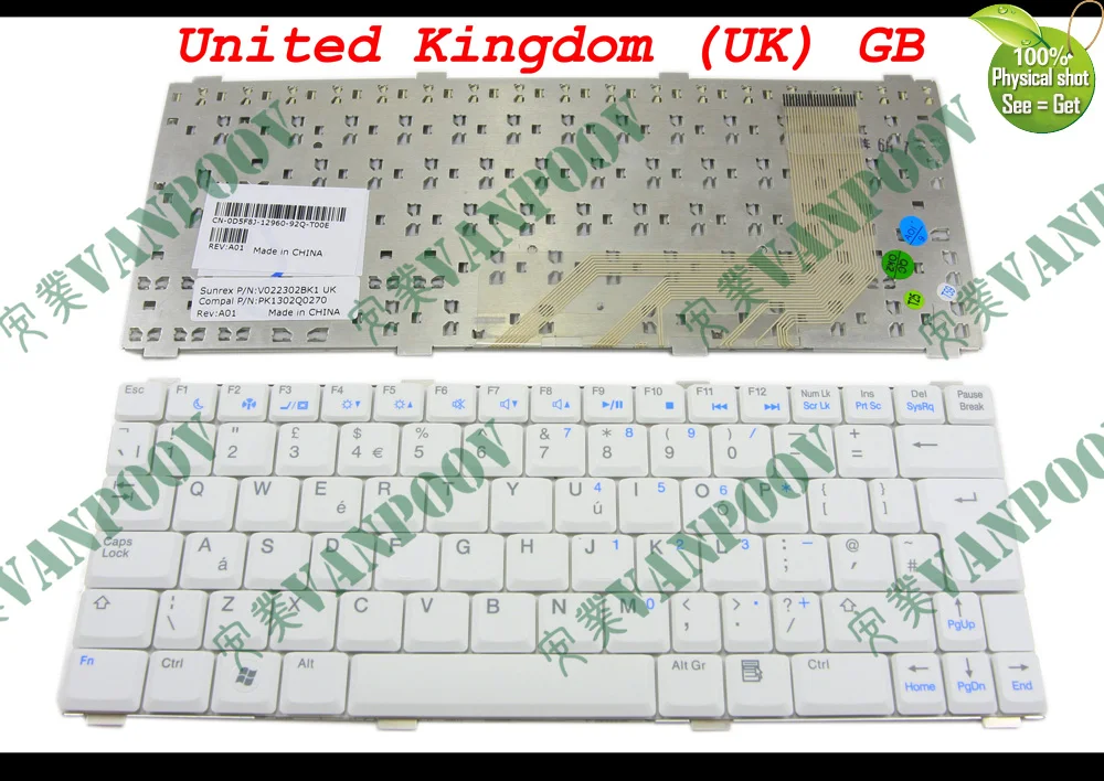 

New Laptop keyboard for Dell Vostro 1200 White UK GB Version - V022302BK1