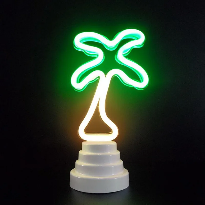 Coconut tree Светодиодный неоновый Ночной светильник, настольный ночник, фламинго, ангел, сердце, на батарейках, для дома, свадьбы, рождества, украшение - Испускаемый цвет: Coconut tree
