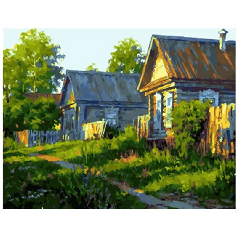 

Картина по номерам "сделай сам", 40x50, 50x65 см, деревянный дом, деревенский пейзаж, подарок ручной работы для взрослых, уникальный подарок, домаш...