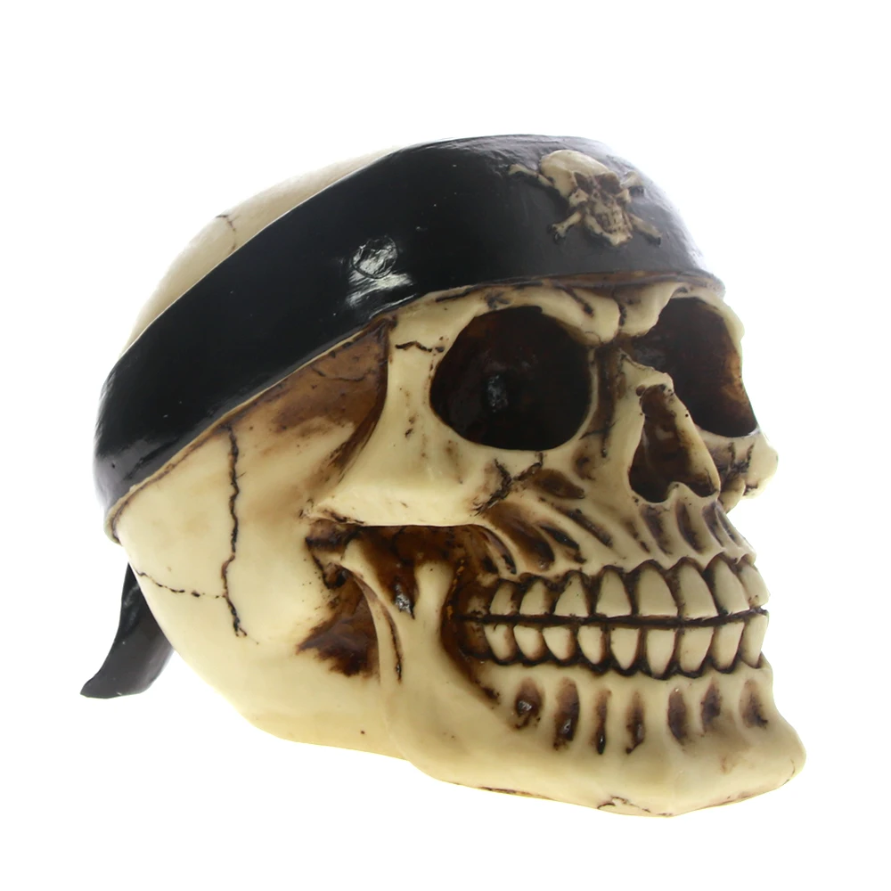 1Piece Collectible Skull With Headband Handpainted Resin Statue Gang Bikers Sports Desk Decoration | Дом и сад
