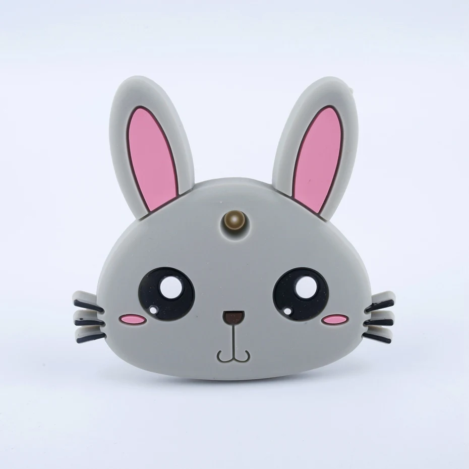 rabbit grey 1 шт., силиконовый Прорезыватель для зубов, детский прорезыватель, мороженое, мятный кулон, жевательные силиконовые с бисером, браслет, детский Прорезыватель без бисфенола - Цвет: rabbit grey