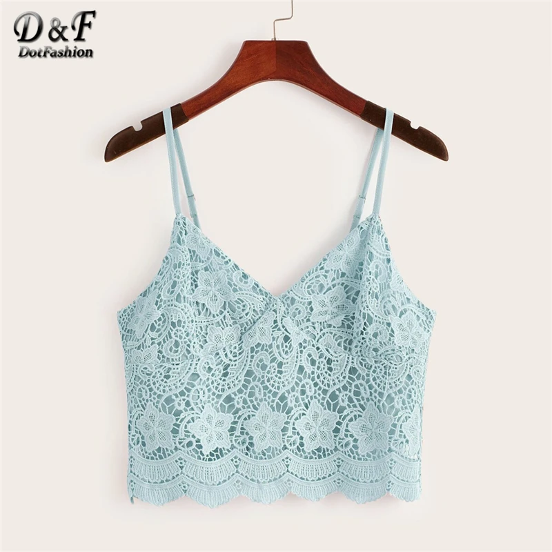 Dotfashion однотонный гипюровый кружевной короткий топ на молнии сзади, женские летние топы, одежда, повседневный жилет, Женская богемная майка с гребешком