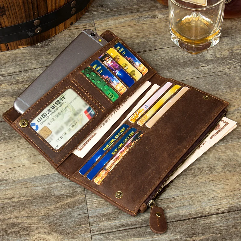 Мужской клатч Crazy Horse из натуральной кожи застежка молния держатель для карт