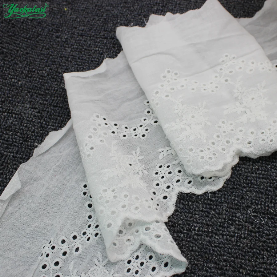 

YACKALASI 7 Yds 100% Cotton Lace Eyelet Embroidered Fabrics Swiss Cotton Voile Appliqued 3D Flower Trims Diy NatureWhite 20cm