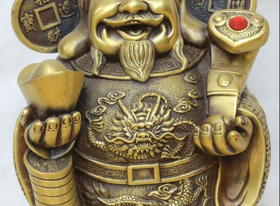 JP S0524 12 &quotКитайская латунь фэн шуй Ru Yi dragon Cai Shen Mammon для денег статуя богатства |