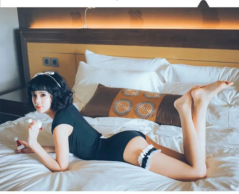 Женский сексуальный боди горничной для взрослых костюм черного трико аниме