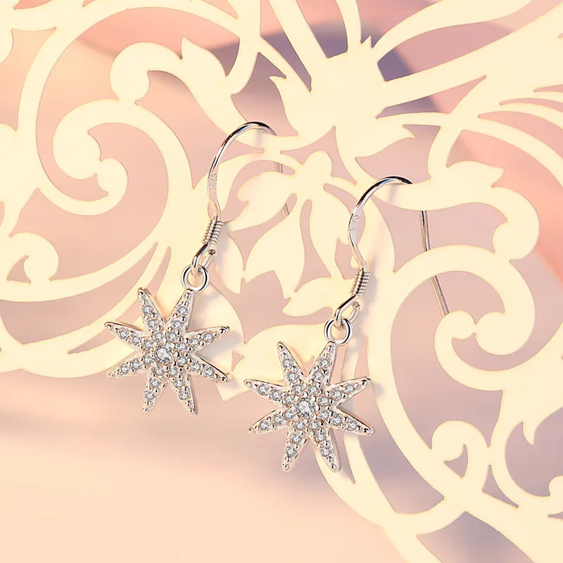 LEKOFO New Fashion Flower Crystal Drop Earrings Korean Wild Sexy Hipster Simple Ear Jewelry 925 Sterling Silver Dangle Earring | Украшения