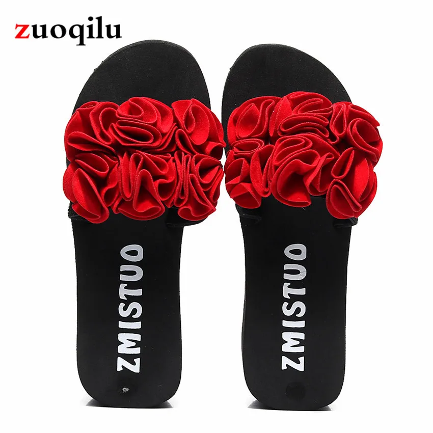 Сандалии женские с цветами удобная пляжная обувь плоская подошва тапочки на