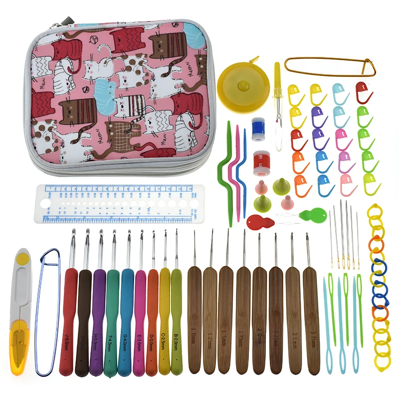 New Crochet Hook Set Yarn Weave Knitting Hooks Needles Full Knit Gauge Scissors Stitch Holder DIY Craft Tools With Cute Case | Дом и сад