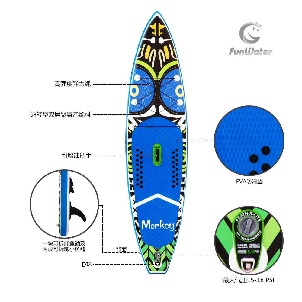 Надувная доска для серфинга Sup Board набор на каяке 335*84*15 см с рюкзаком поводком