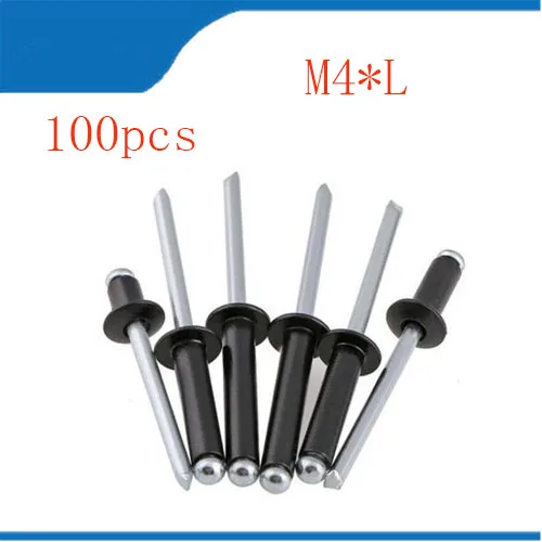 Заклепки 100 шт. M4* Lmm алюминиевые потайные заклепки для заклепок Pop Rivets с полукруглой головкой с открытым концом черный