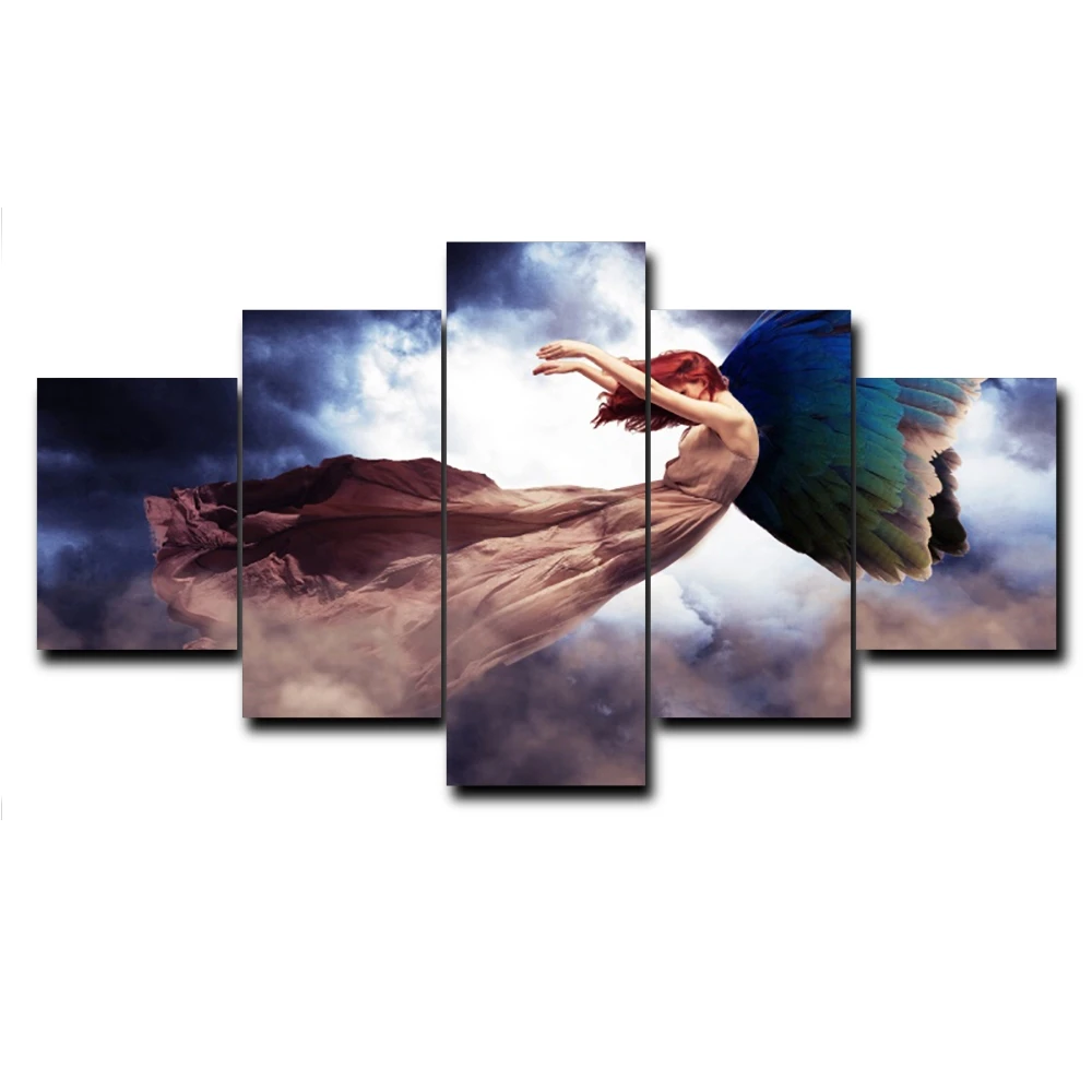 Скандинавские 5 панельные настенные плакаты с изображением ангела для