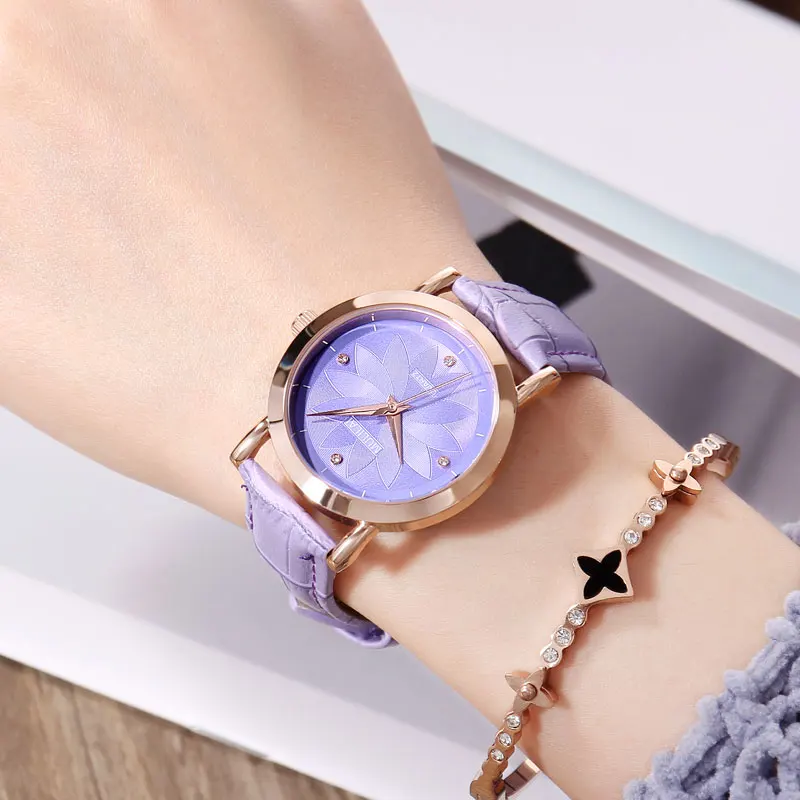 7635 Purple Розовое золото dw стильные женские часы модные дамские Брендовые женские кварцевые наручные часы женские наручные часы с кожаным ремешком Relogio feminino - Цвет: 7635 Purple