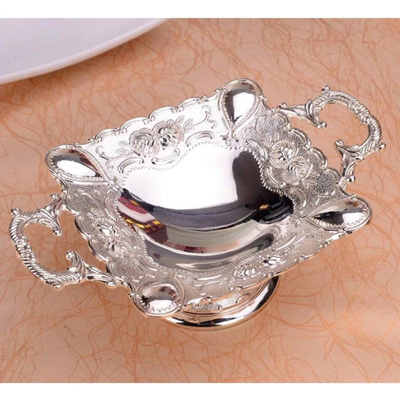 Новые блестящие Посеребренная фрукты блюдо с ручкой десерт сладкий Миски