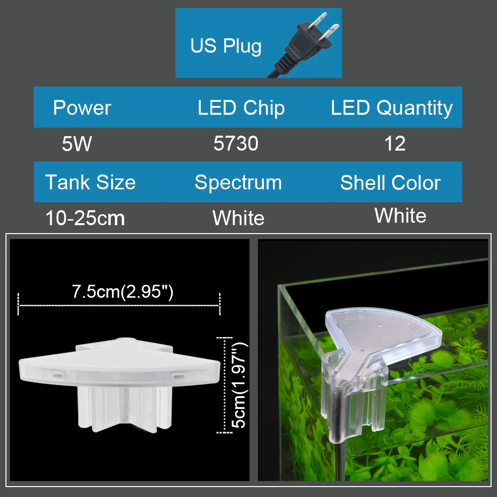 Senzeal M3 Fan-shaped Aquarium LED lighting Lamp Clip-on Aquarium Fish Tank Water Grass Light 220V/110V 5W Freshwater Led EU US