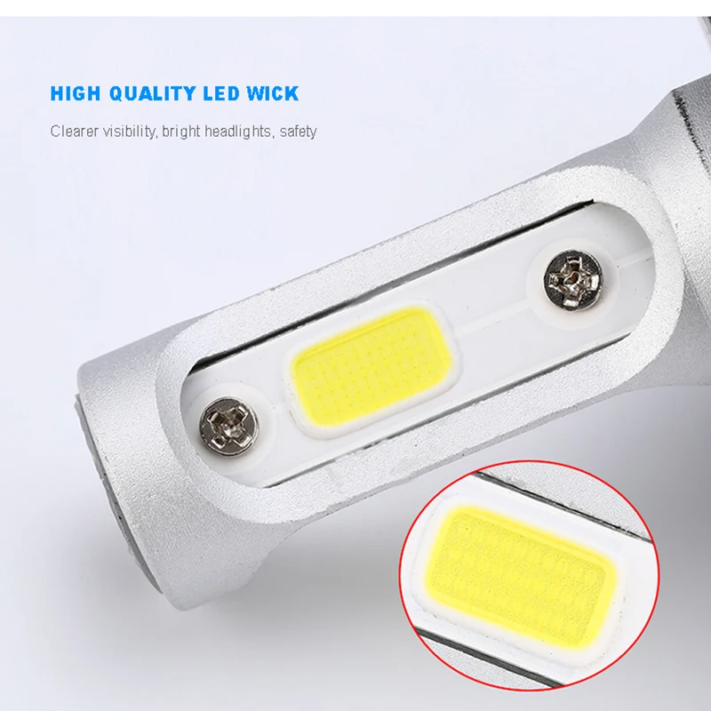 2 шт. S2 H4 H7 H11 H1 Автомобильные светодиодные фары 72 Вт LED 9005 9006 H3 9012 H13 5202 COB 6500K 12В 24В