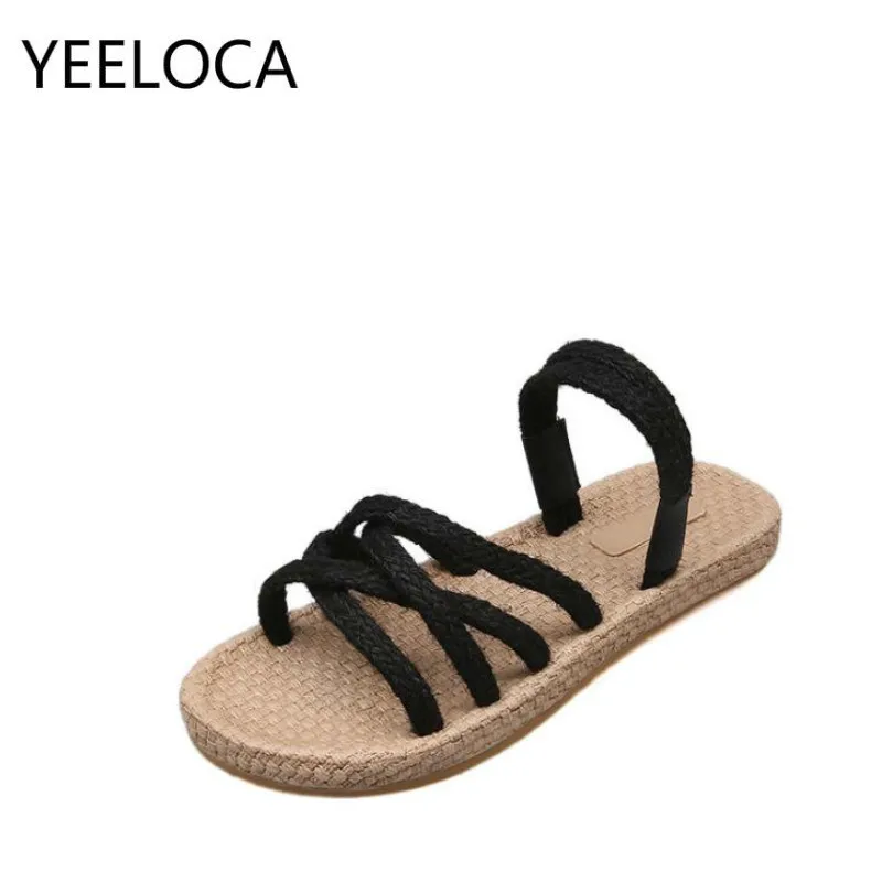 Женские пляжные сандалии YEELOCA с пеньковой веревкой и перекрестной шнуровкой