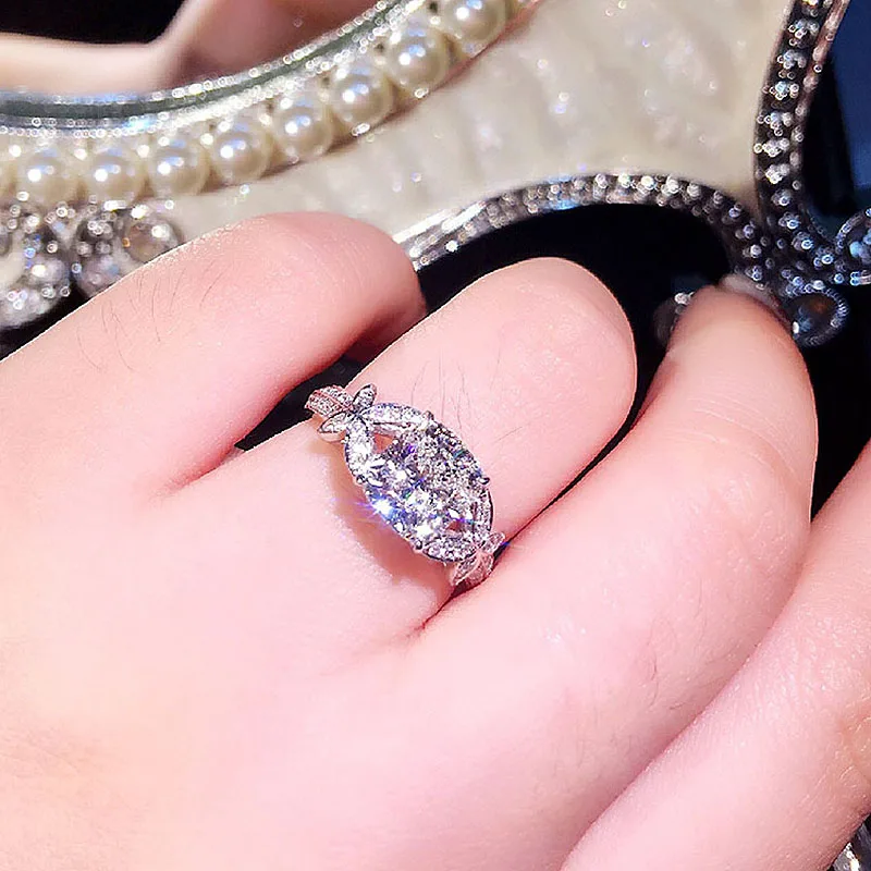 Женское кольцо для помолвки 18K белое золото 1 карат АЛМАЗНОЕ КОЛЬЦО