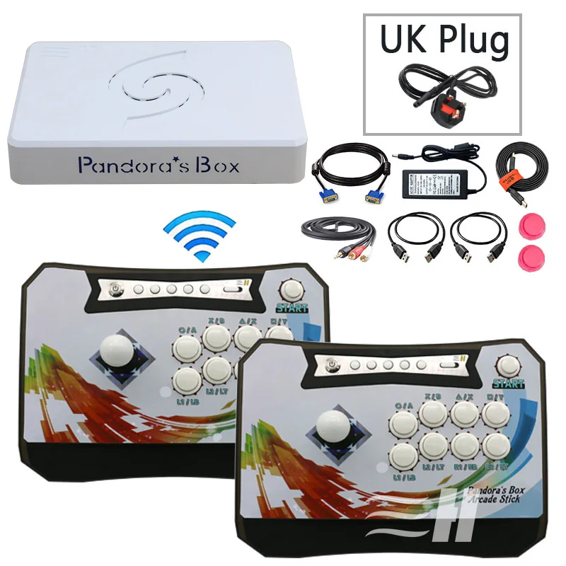 2P 2 black UK plug Pandora Box 6 1300 в 1 беспроводной игровой джойстик контроллер 2 игроков джойстик консоль может добавить 3000 игры fba mame ps1 3d игры - Цвет: 2P 2 black UK plug