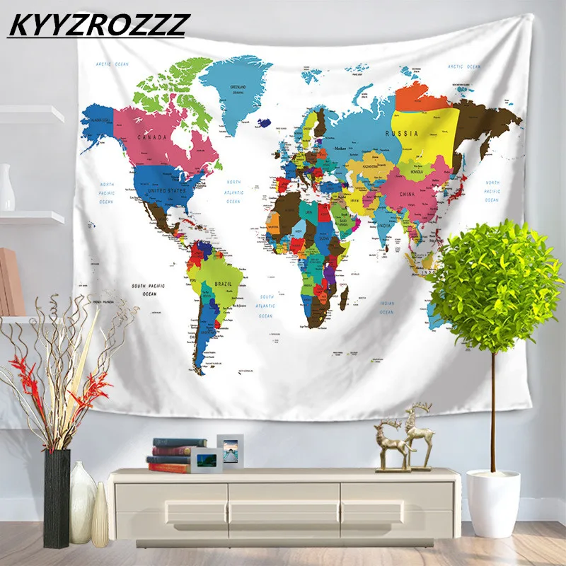 KYYZROZZZ 1 шт. красочные карты мира гобелен стены прямоугольник полиэстер песок пляж