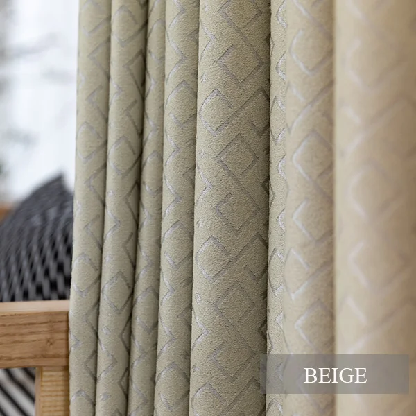 Beige JIANIW Геометрические жаккардовые теплоизолированные Штора для затемнения комнаты панель-жалюзи для спальни гостиной шторы на заказ - Цвет: Beige