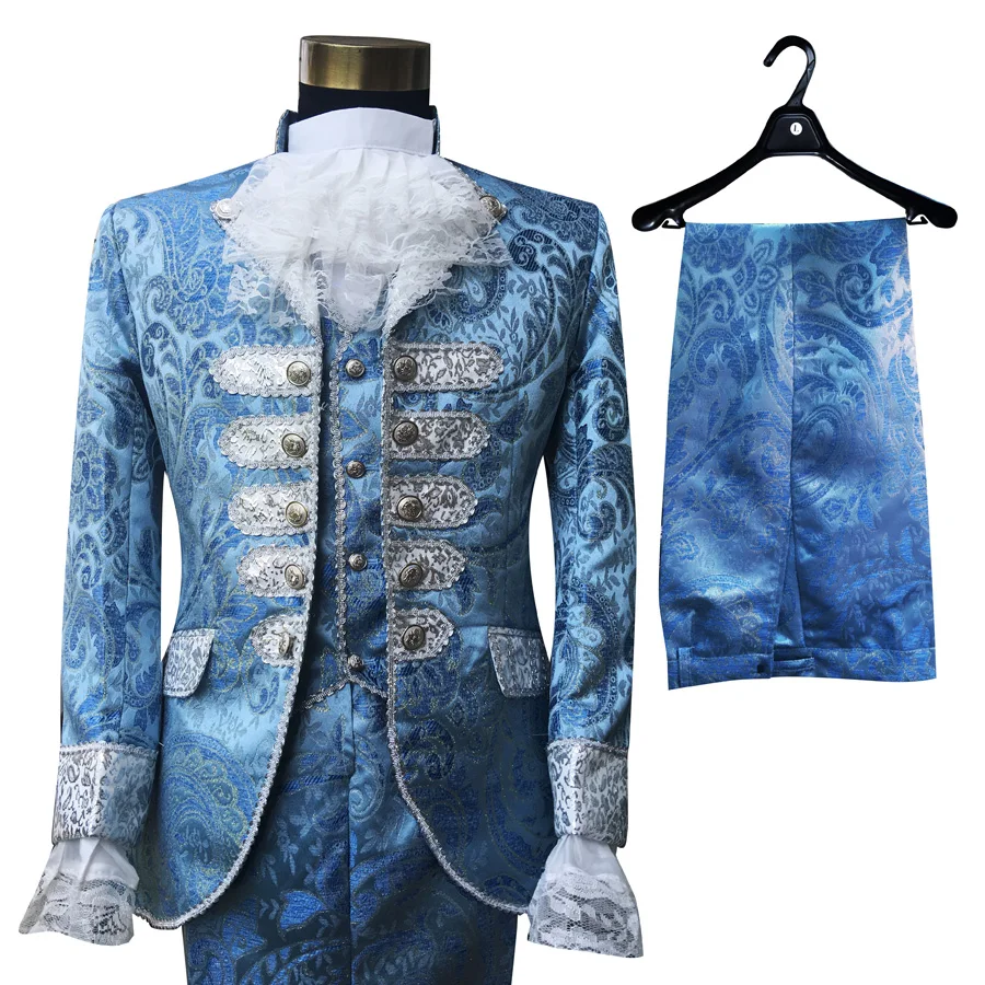 

Male Classic Two-piece Set Europe Gothic Style Palace Suits Navy Blue Purple Suit Men Stage Singer Party Prom Costume