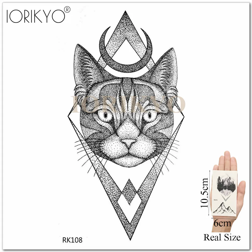IORIKYO черная луна кошка якорь временная татуировка Геометрические Женская