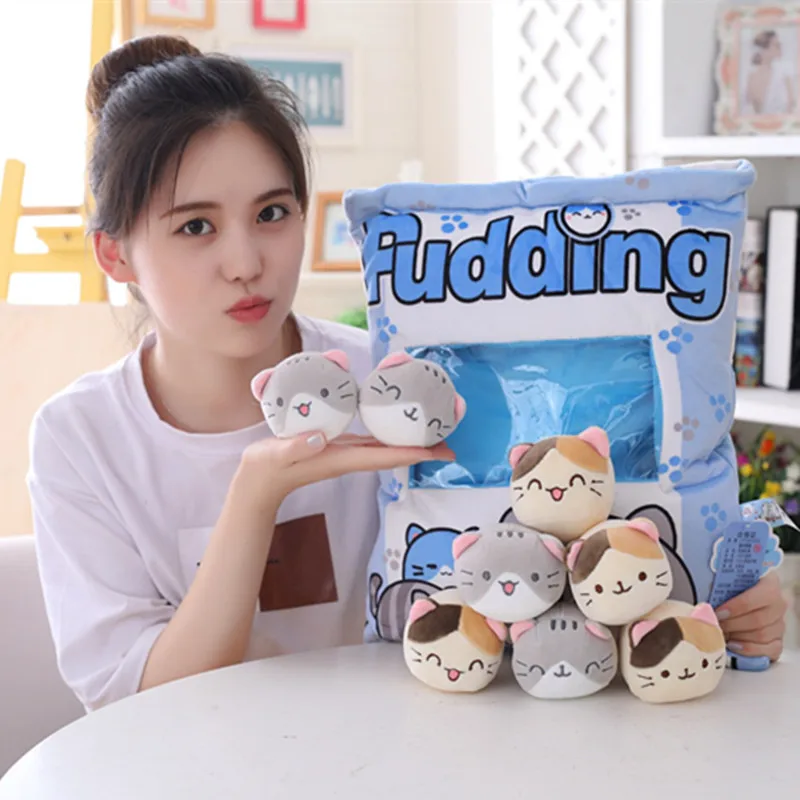 

New Big bag Kawaii Cat Plush Balls Bag Snack Toy Soft Cartoon Animal Stuffed Doll Sofa Pillow Girlfriend Kids Gifts