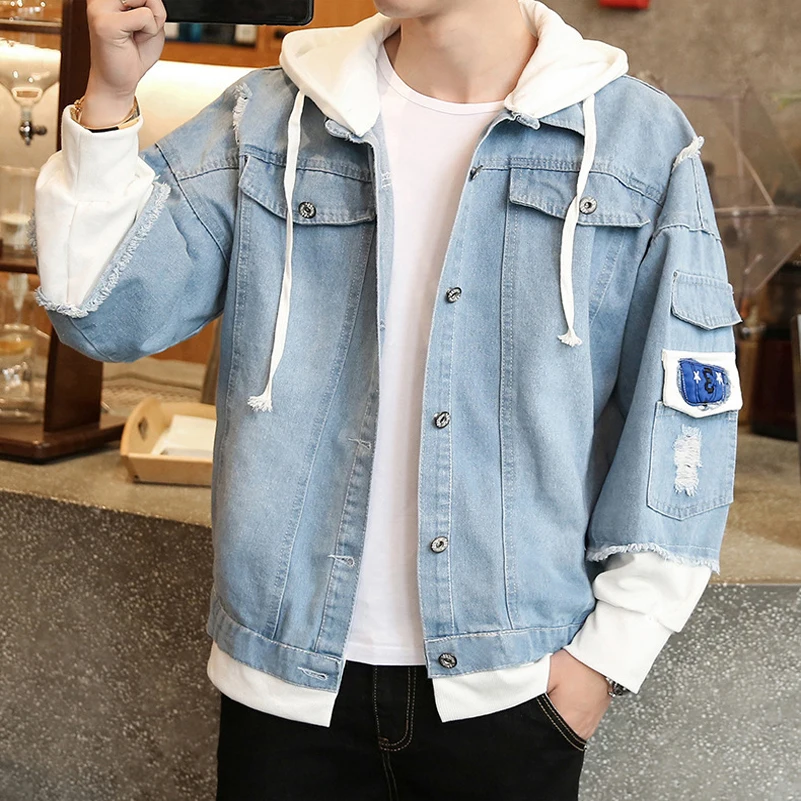 UNIVOS KUNI/2019 Новая мужская джинсовая куртка на весну и осень имитация двух предметов